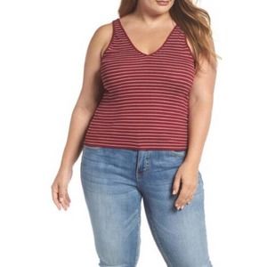 BP. The Perfect Tank Top Womens Striped Stretch V Neck Red White 3X NWOT